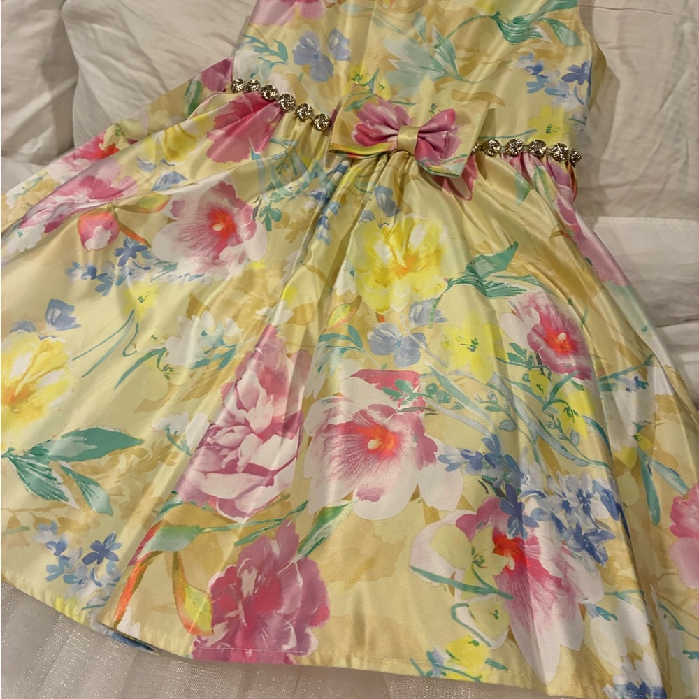 American Princess Floral Kids Dress in Yellow and Pink